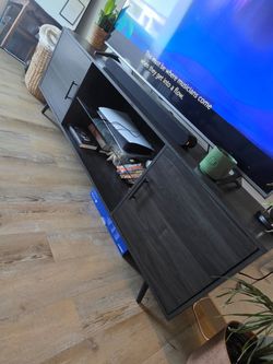 Dark Wood TV Stand with Cabinet Storage