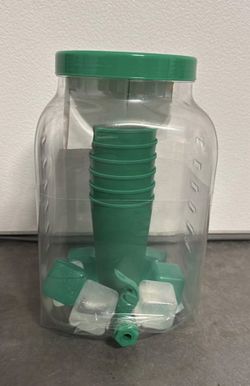 Drink dispenser with reusable cups and large ice cubes