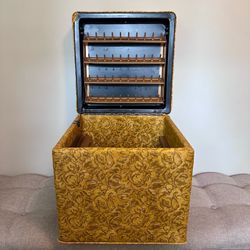 Vintage mid century Vinyl sewing box storage / footstool ottoman 15x15x15