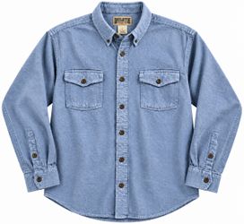 Duluth Trading Co Mens Large Blue Gray Cotton Twill Work Shirt Button Up Pockets