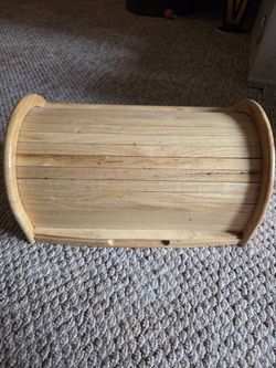 Wooden Bread Box With Roll Top Closure
