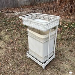 Vintage White Iron Laundry Cart