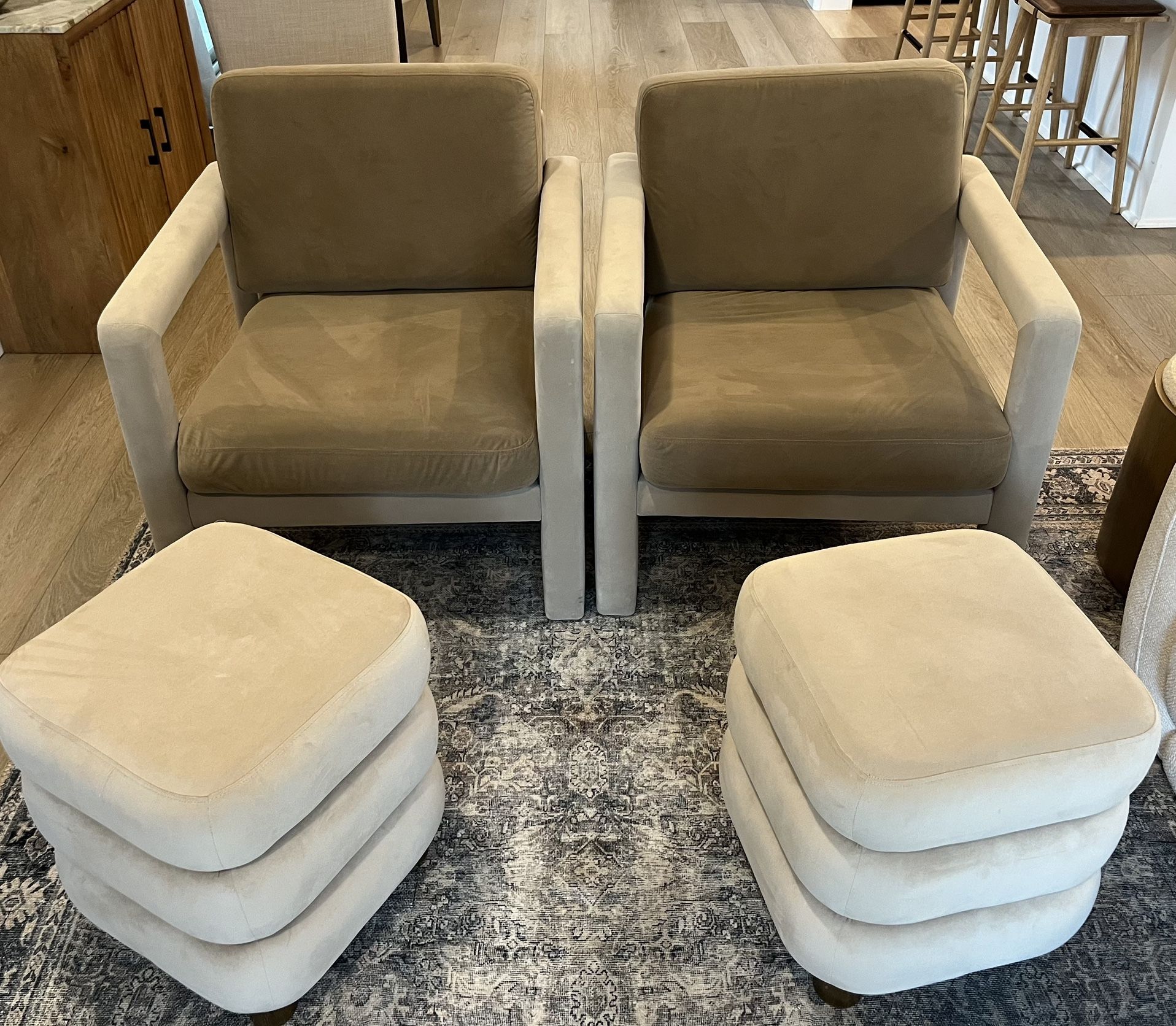 2 Accent Chairs With Matching Ottomans