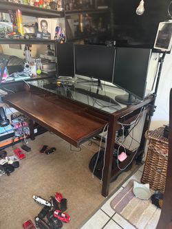 Dark Wood Desk with Glass Top