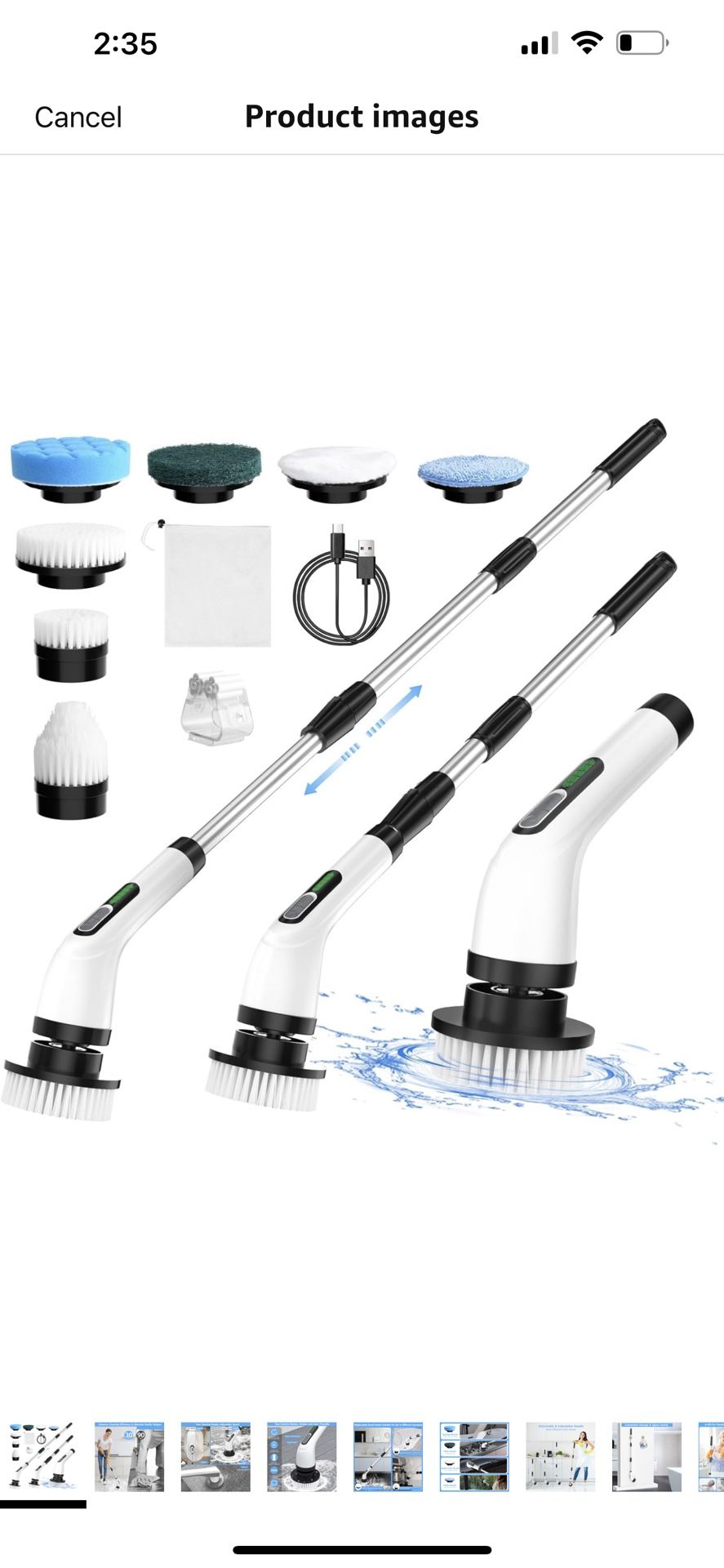 Electric Spin Scrubber, 2 Adjustable Speeds Cordless Electric Scrubber for Cleaning, Adjustable & Detachable Handle Shower Scrubber with 7 Replaceable