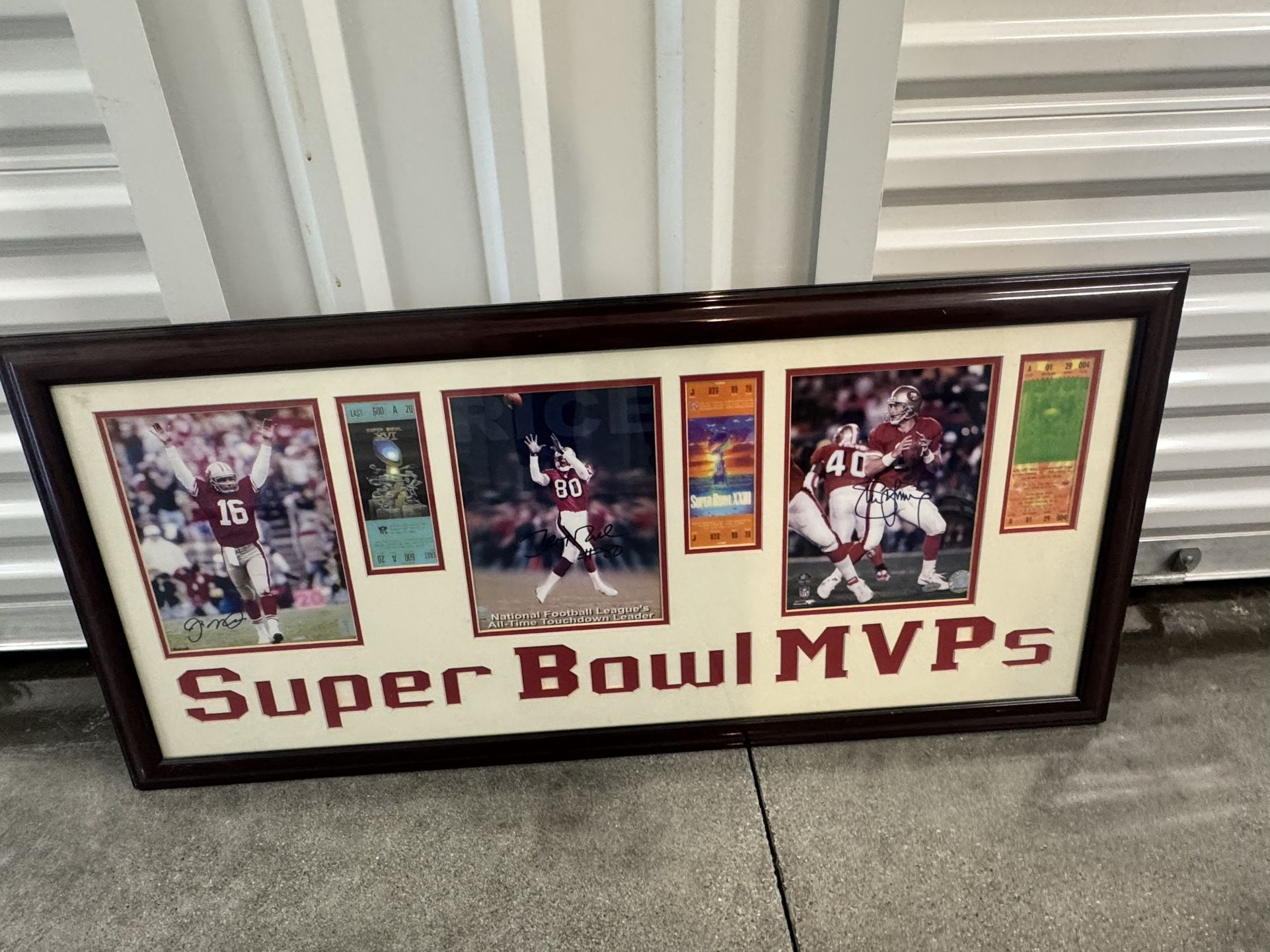 49ers 3 Super Bowl MVPS Signed 8x10 + Super Bowl Tickets- Montana, Rice, Young
