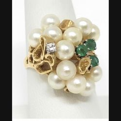 14k Gold Pear, Diamond & Chrysoprase Ring, 10g Size 8