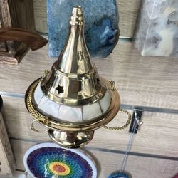 Brass Hanging Burner Pearl Stone 
