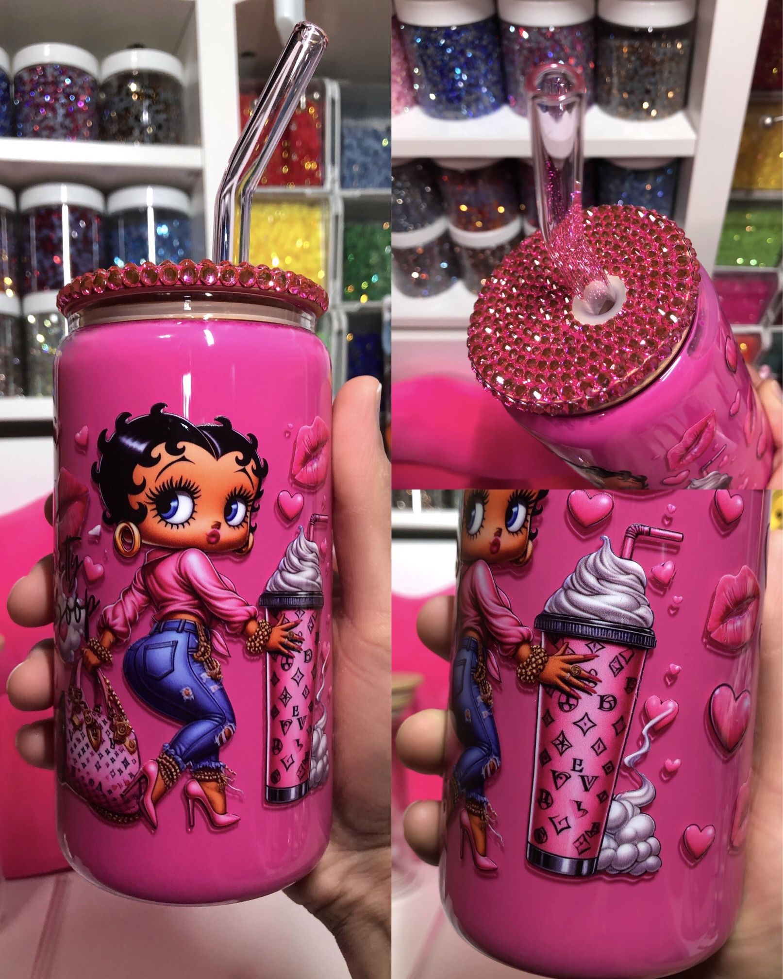 New Betty Boop Hot Pink Glass Cup