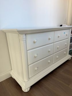 FREE White Wood 6-Drawer Dresser with Carved Details