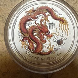 2012 Australia Year Of The Dragon 5oz Colorized Silver Coin 