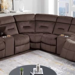 Brand New Brown Velvet Reclining Sectional Sofa