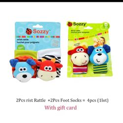 Baby Wrist Rattles Socks Newborn Animal Socks Infants Foot Finder Wrist Strap Baby Socks Sensory Toys Baby Toys 0-12 