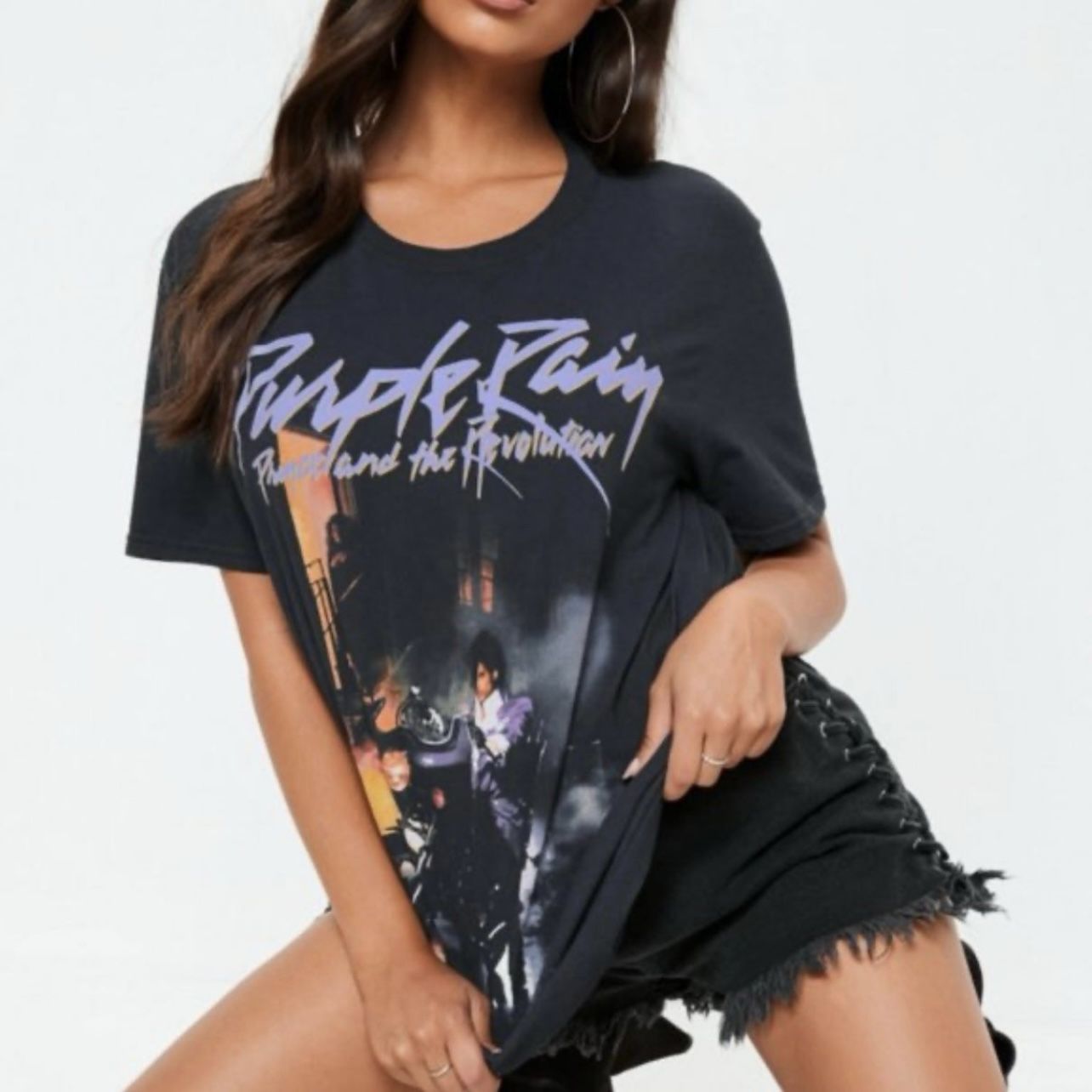 PRINCE Black Purple Rain Prince And The Revolution Short Sleeve Graphic Band Tee