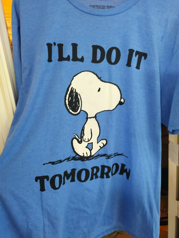 Peanuts Snoopy I'll Do It Tomorrow XL New