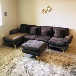 Modern Chocolate Brown Chaise Ottoman Sofa