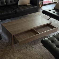 NEW Modern Low-Profile Coffee Table w/ Drawer - Light Oak (47x23.5x13)