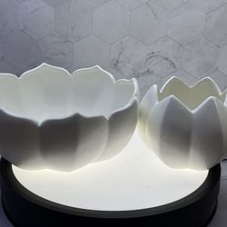 Set of White Lotus Ceramic Bowls Lg & Sm.