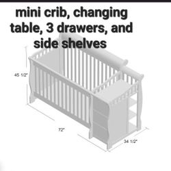 Mini Crib 3 Drawers, Changing Table 