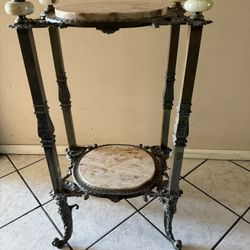 Antique Victorian Iron And Onyx Marble Pedestal Plant Stand