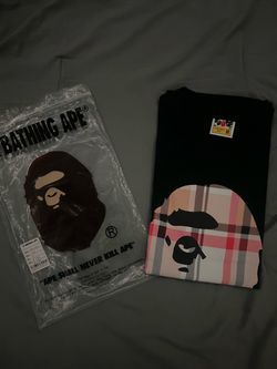 BAPE  T-Shirt Black Plaid Bape head Size M