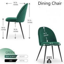 4 GREEN Dining Chair Velvet Comfy Living Room Upholstered with Metal Legs (4 available)