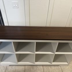Moasis Farmhouse 6/8 Cube Bookcase Organizer Cubby Bookshelf Storage Cabinet - 8 Cube - Walnut Top/White