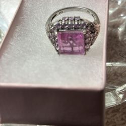 Pink CZ Ring With Sapphires, Pink  Size 8