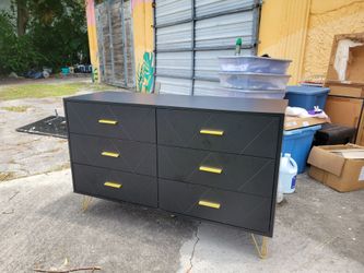 Black 6-Drawer Dresser with Gold Hairpin Legs