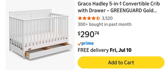 Graco Hadley 5-in-1 Convertible Crib with Drawer (no mattress)