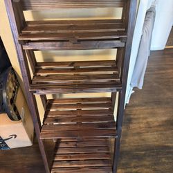 4 Tier Wooden Plant Stand Folding Ladder Shelf Foldable Planter Display Rack