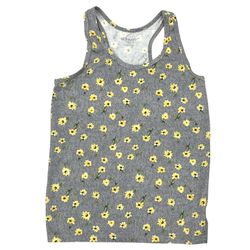 Old Navy Girls L (10-12) Racerback Tank Top Fitted Gray Yellow Floral