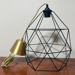 Ikea Hemma BRUNSTA Black Metal Geometric Polyhedron Cage Industrial Hanging Pendant Minimal Chandelier Ceiling Lamp Gold Light Cord