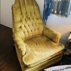 70s Vintage Gold Crushed Velvet Chairs. 1970s Antique