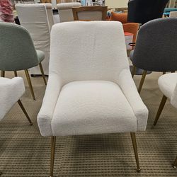 Set of 2 Off-White Boucle Chairs – Choice of Armless Dining Chairs or Armchairs – Gold Legs