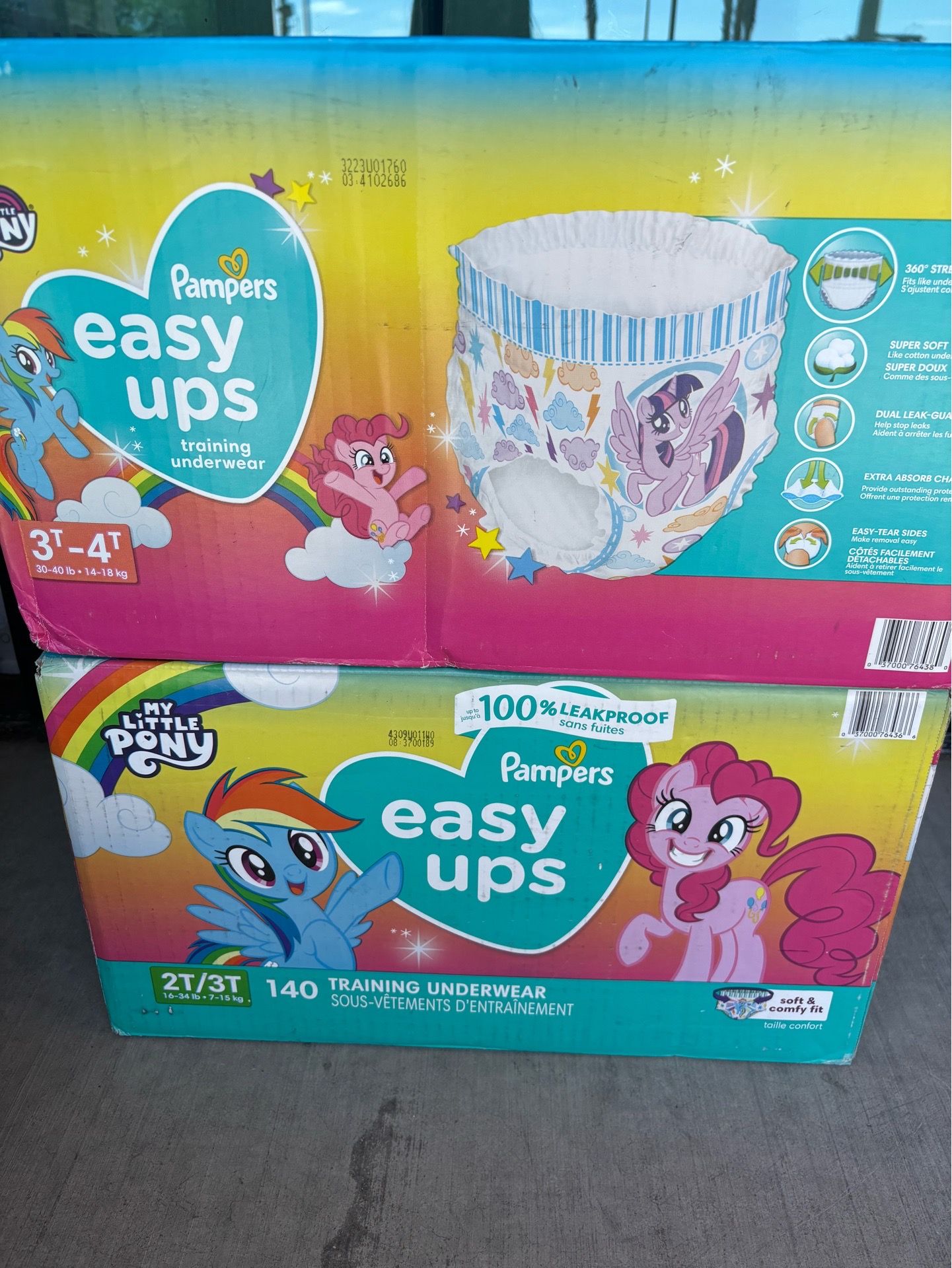 Pull ups- Pampers- 2-3T (140 counts) 3-4T (124 counts).