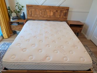 Queen bed with mattress and nightstands
