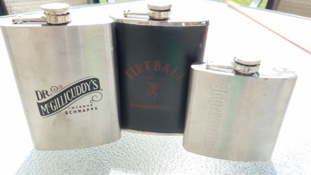 Jagermeister, dr mcgillicuddy and fireball stainless steel flasks