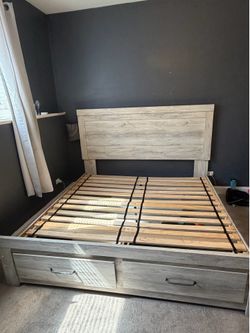 Tan King size bed frame for sale good condition