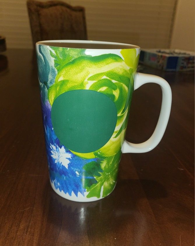 Starbucks 2014 Floral Green Dot Coffee Cup Mug