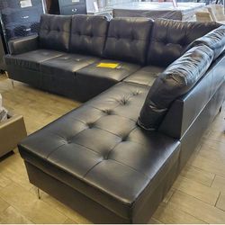 New/ Black Faux Leather Raf Sectional, Seccional, Couch/ Delivery Available/Financing Options
