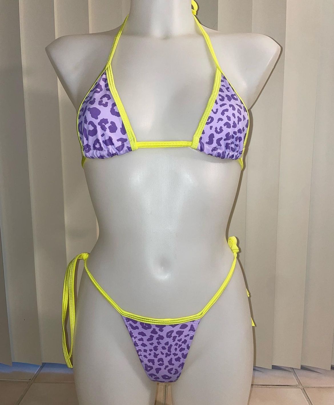 A Costanera Neon Yellow Lavender Cheetah Print Bikini