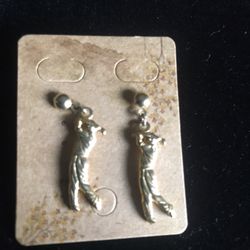 Vintage 24 Kt Gold Plated Man Golfing Dangle Earrings 