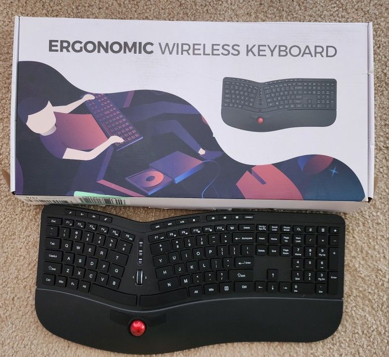 Ergonomic Keyboard | 2 in 1 Wireless Computer Keyboard and
Trackball Mouse Combo Design with Wrist Rest