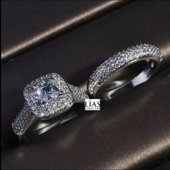 New 18k White Gold Wedding Ring Set 