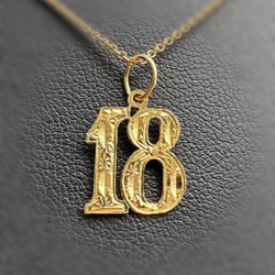 Jewelry 14k solid yellow gold number 18 Pendant charm