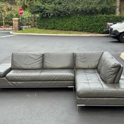REAL LEATHER GRAY SECTIONAL COUCH WITH ADJUSTABLE BACK REST IN PERFECT CONDITION - Best offer