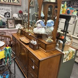 Vintage Wood Dresser With Vanity Mirror 