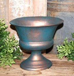 Gorgeous Rustic Copper & Turquoise French Country Soft Iron Pedestal Decor Urn