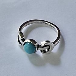 BEZEL SET QUALITY SHINY TITANIUM SILVER NEW TURQUISE SIZE 7 SHOWSTOPPER RING